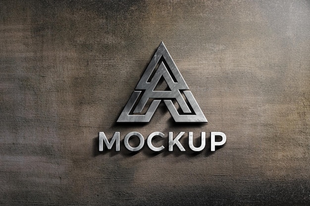 Mockup 3D-stijl van het logo op de textuurmuur.