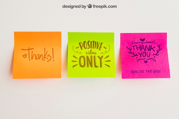 PSD mockup of adhesive notes in three colors