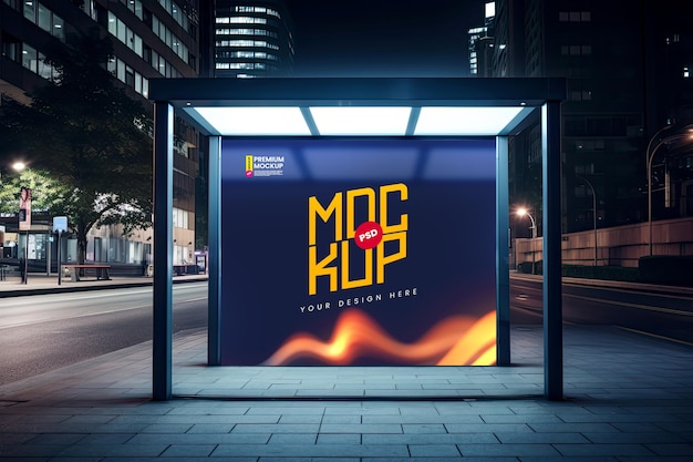 Mockup of advertising light box on the bus stop