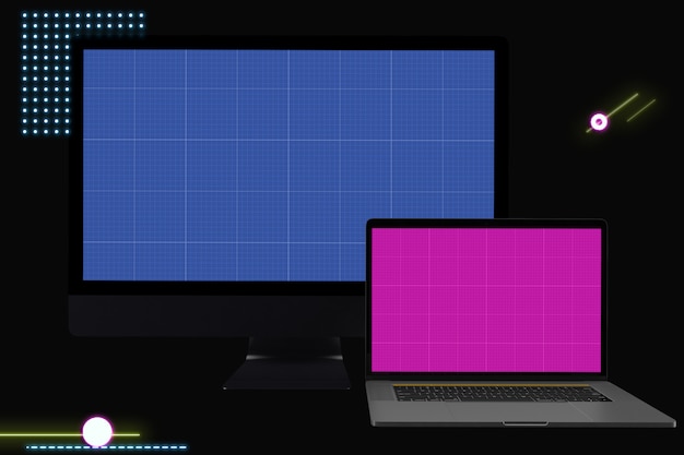 Mockup af computer og bærbar