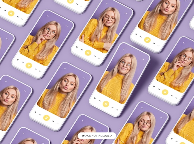 Mockup af et sæt brandfri smartphones med justerbart design til UIUX-produktfremvisning 3D-gengivelse