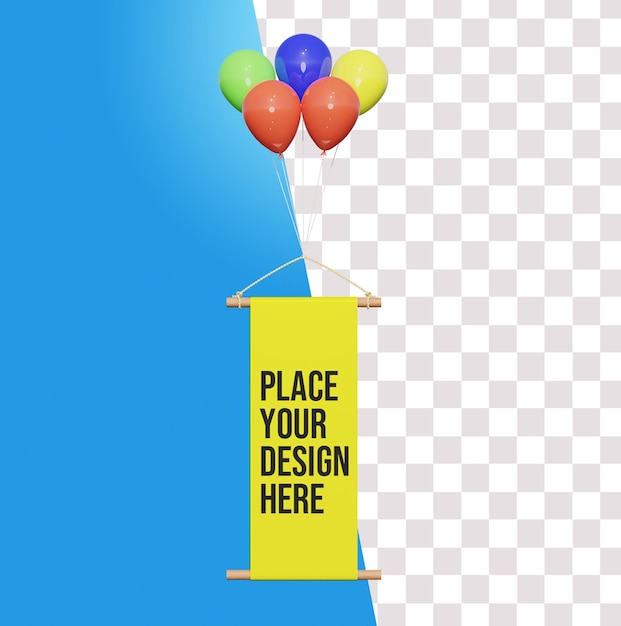 PSD banner mockup con palloncini in vista frontale