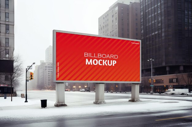 Mockup of billboard on panel in brutalist city