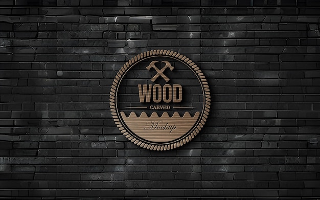 デザインのプレゼンテーションのために木材の質感を持つ黒い壁のモックアップ