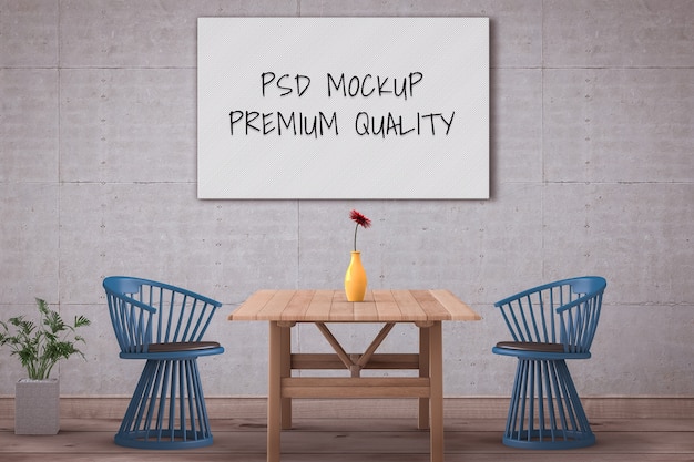 Mockup poster vuoto interno camera di stile minimalista sala da pranzo. rendering 3d