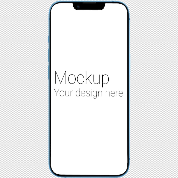 mockup of blue smartphone similar to iphone 13 without background