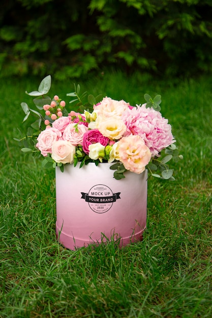 Mockup of box with flowers