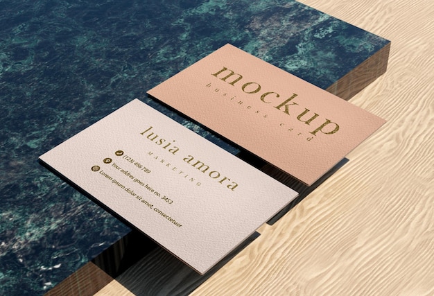 Mockup business card design marble shape