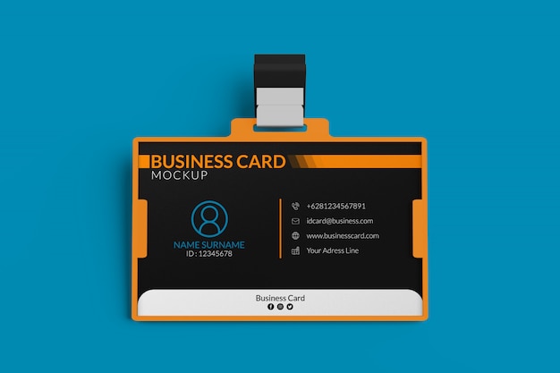 PSD mockup of business card in id holder