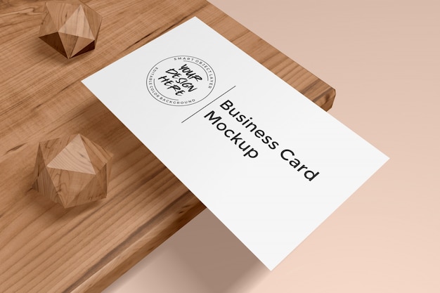 Mockup of business card on wood