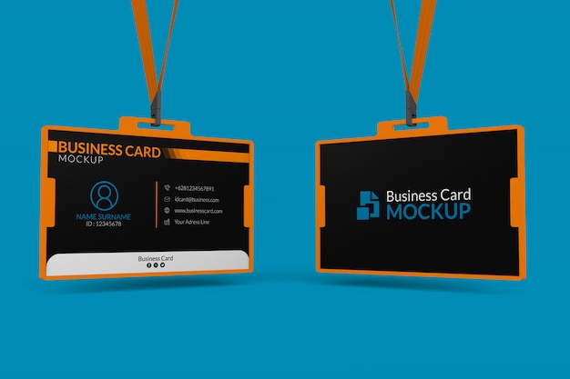 PSD mockup of business cards in id holder