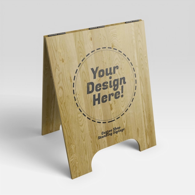 PSD mockup of cafe wooden open stand signboard in perspective