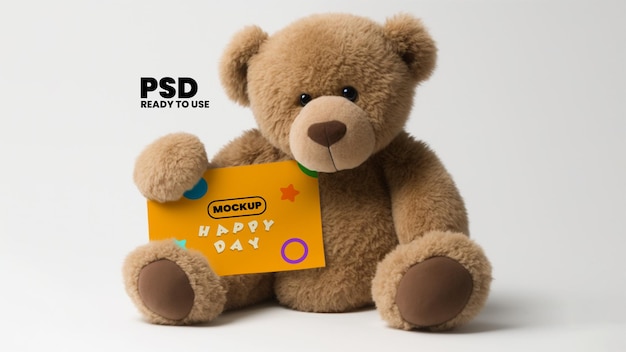 Mockup card held by a teddy bear