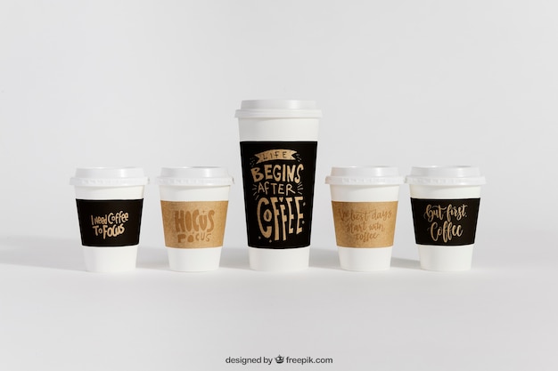 Mockup of coffee cups in different sizes