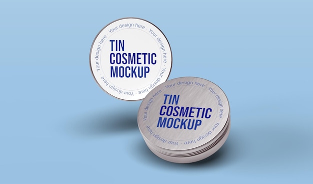 Mockup collection of single metal tins on a color background