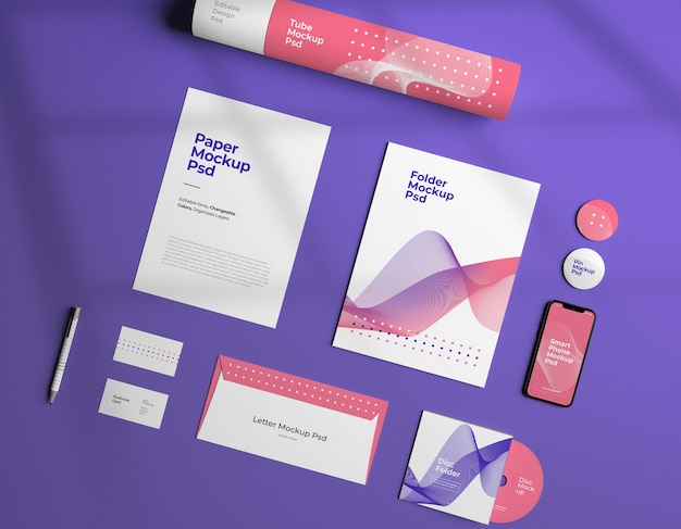 Mockup of corporate stationary branding design with changeable colors