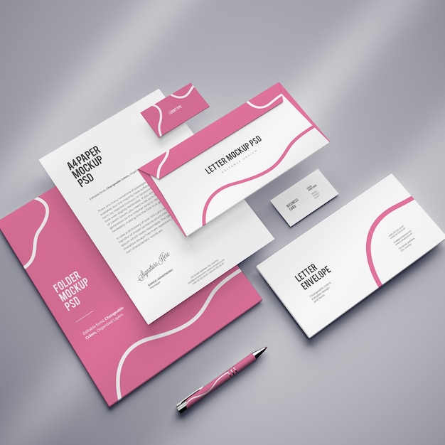 Mockup of corporate stationary branding design with changeable colors