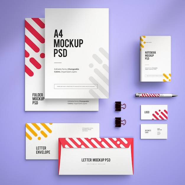 PSD mockup of corporate stationary branding design with changeable colors