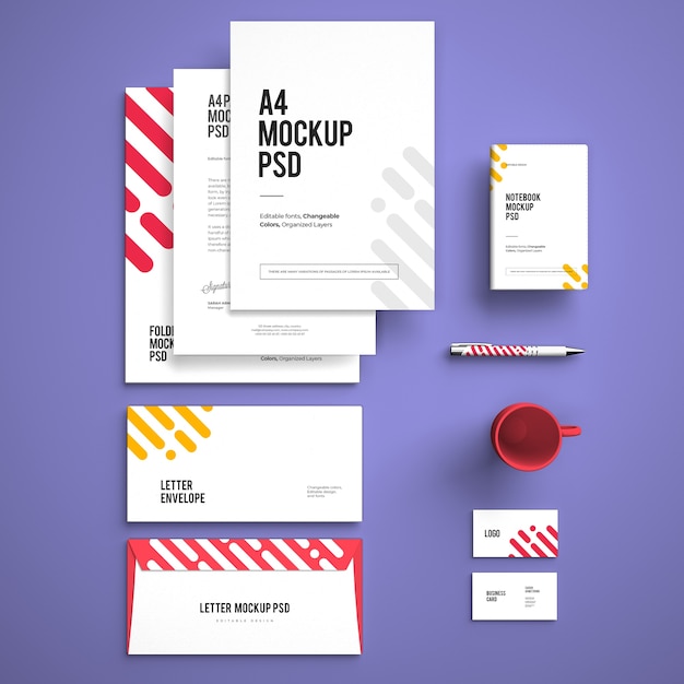 PSD mockup of corporate stationary branding design with changeable colors