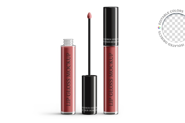 mockup of cosmetic lip gloss lipstick brush makeup packaging isolated
