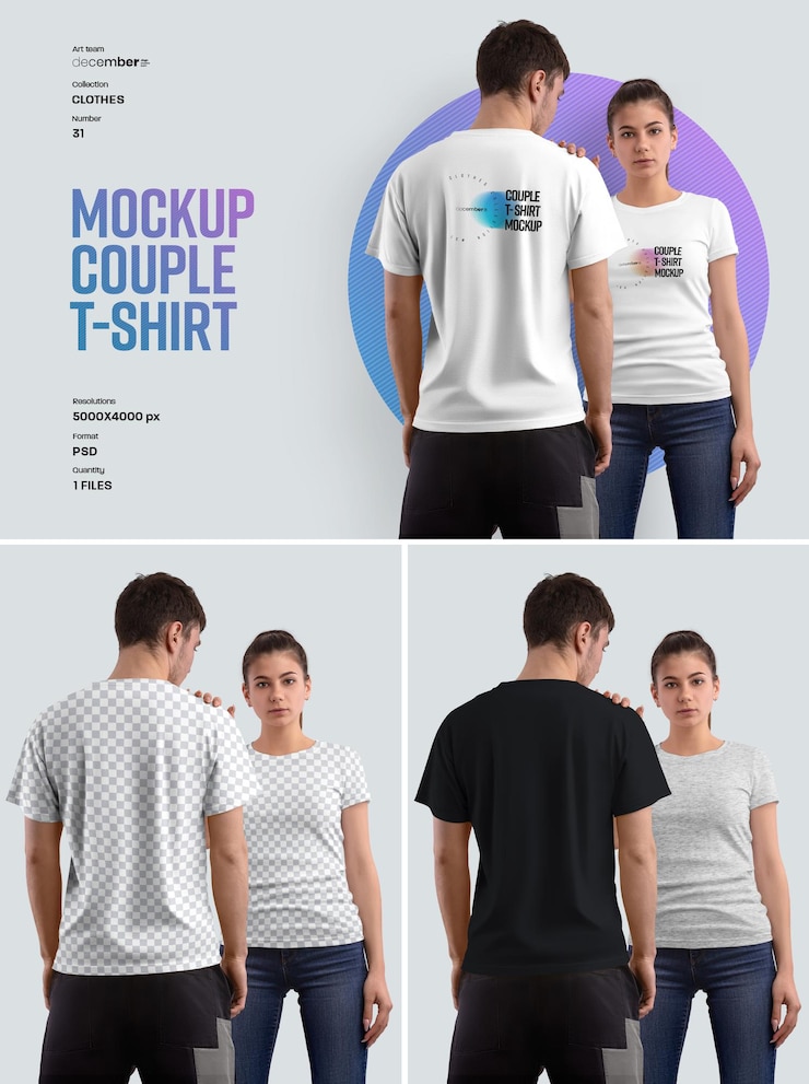 Mockup Couple TShirt Gemakkelijk in het aanpassen van kleuren