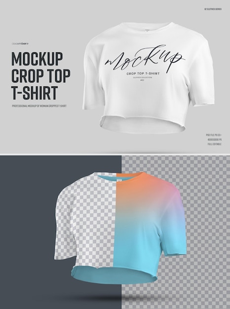 3d 스타일의 Mockup Crop Top 티셔츠. 컬러와 디자인이 간편한 커스터마이즈 크롭 티셔츠