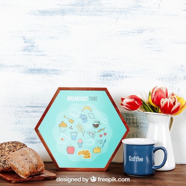 Mockup da colazione con cornice esagonale