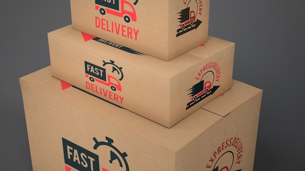 PSD mockup of delivery boxes of different sizes