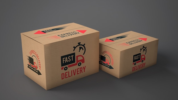 Mockup of delivery boxes of different sizes