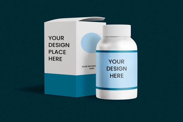 PSD mockup design bottle and box packaging