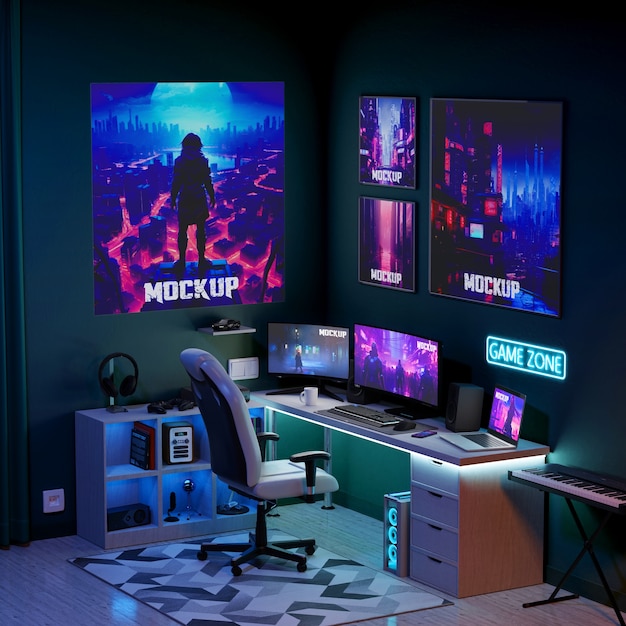 Mockup-design för gamingrum