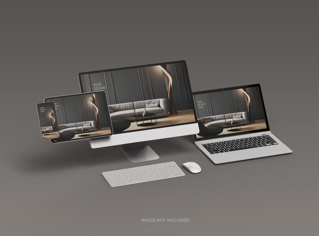 Mockup di desktop, laptop, smartphone e tablet per uiux presentazione del prodotto 3d render