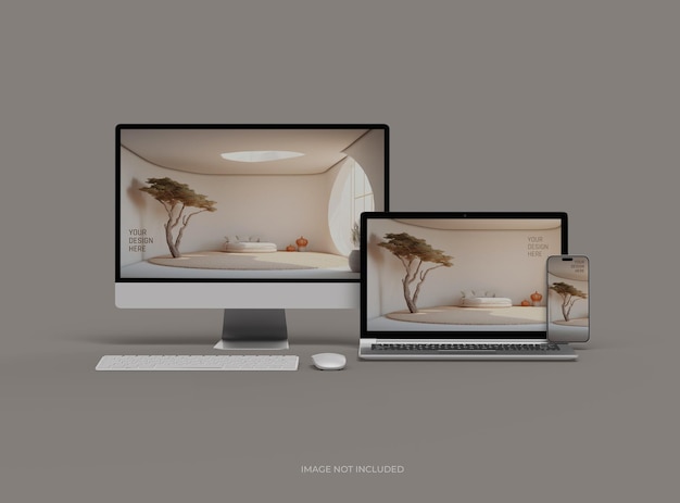 mockup of desktop laptop and smartphone for uiux product presentation 3d render