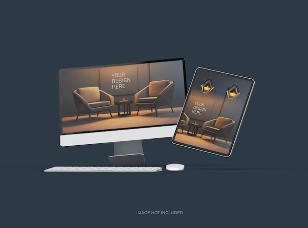 Mockup di desktop e tablet per uiux product showcase 3d render