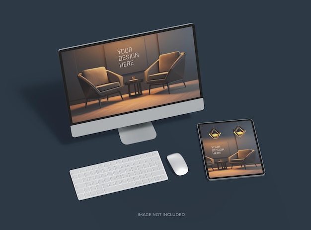 Mockup di desktop e tablet per uiux product showcase 3d render