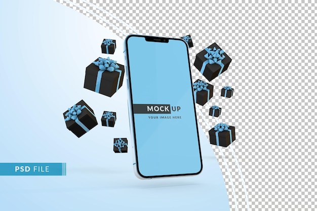 Mockup display iphone sierra blue a cyber monday concept met geschenkdozen