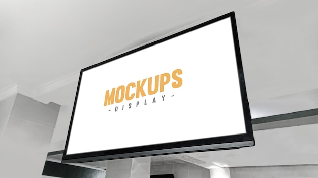 Mockup display promotie tv wit scherm winkelcentrum poster of banner verkoop