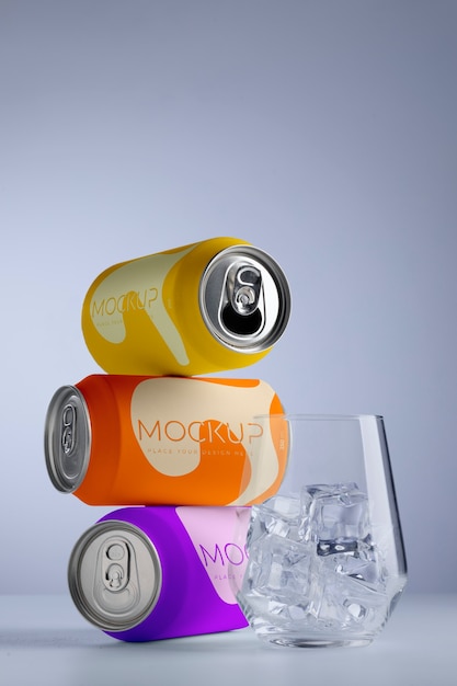 PSD mockup of drink can pile