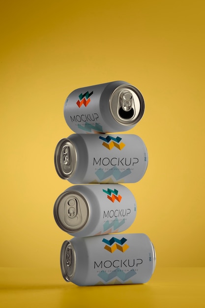 PSD mockup of drink can pile