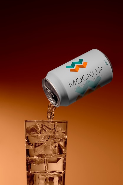 Mockup of drink can pouring liquid