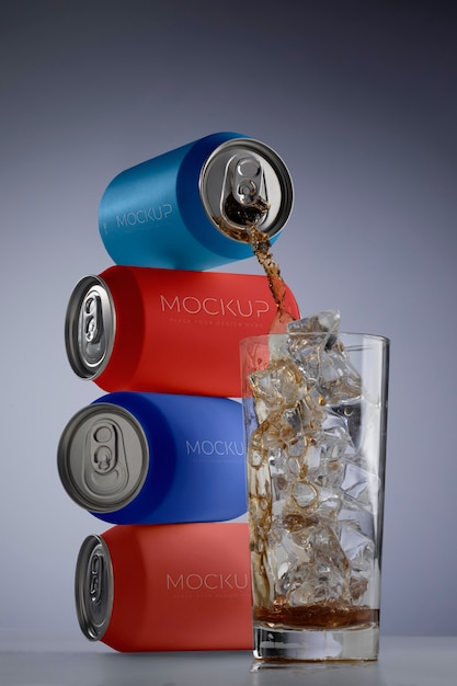 PSD mockup of drink can pouring liquid