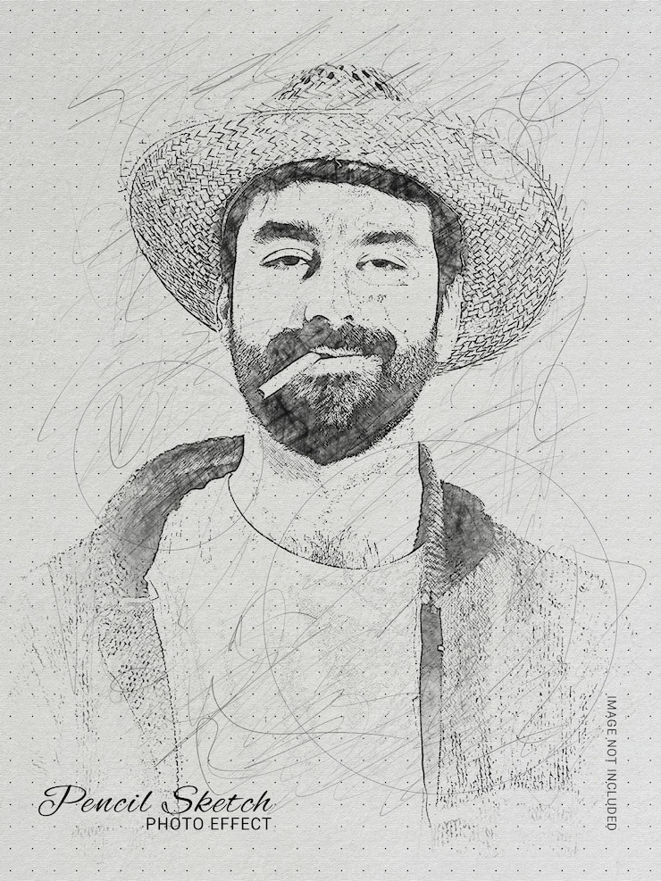 PSD mockup efektów fotograficznych artistic pencil sketch
