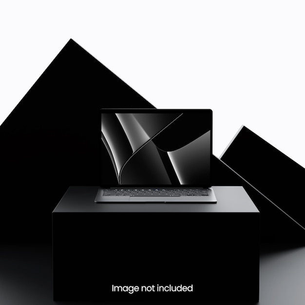 PSD mockup ekranu laptopa na czarnej kostce