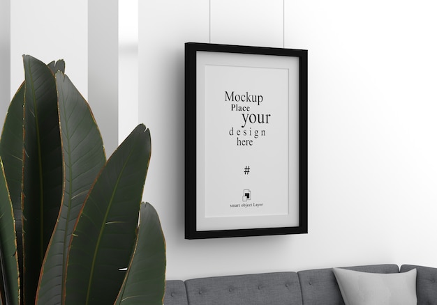 mockup empty photo frame hanging for mockup in empty white room, 