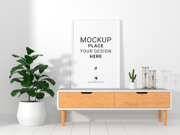 mockup of empty photo frame in living room