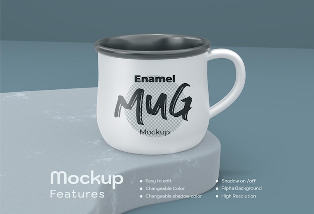 編集しやすいユニークでモダンな形状のモックアップ エナメル マグカップ