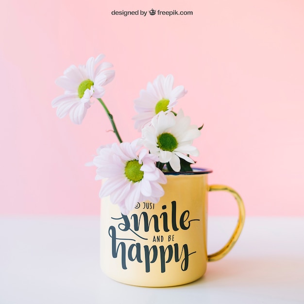 PSD mockup of flowers in cup