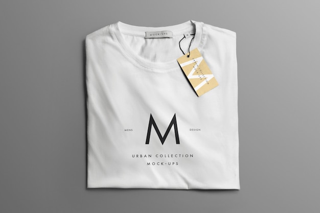 Mockup Folded T-Shirt. Tag and Label Mockup