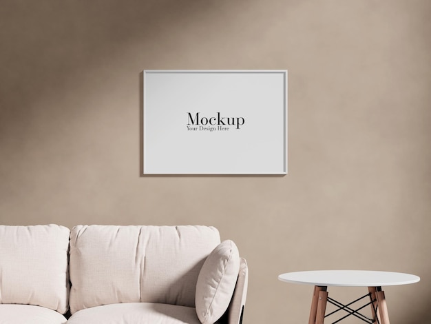 PSD mockup fotoram bruine muur in het minimalistische interieur