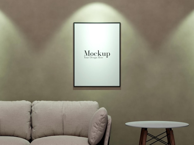 PSD mockup fotoram bruine muur in het minimalistische interieur